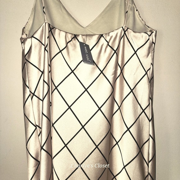 Vtg Wet Seal Satin Camisole Slip Top Champagne/Black XL|NWT 90s Y2K - Picture 6 of 13
